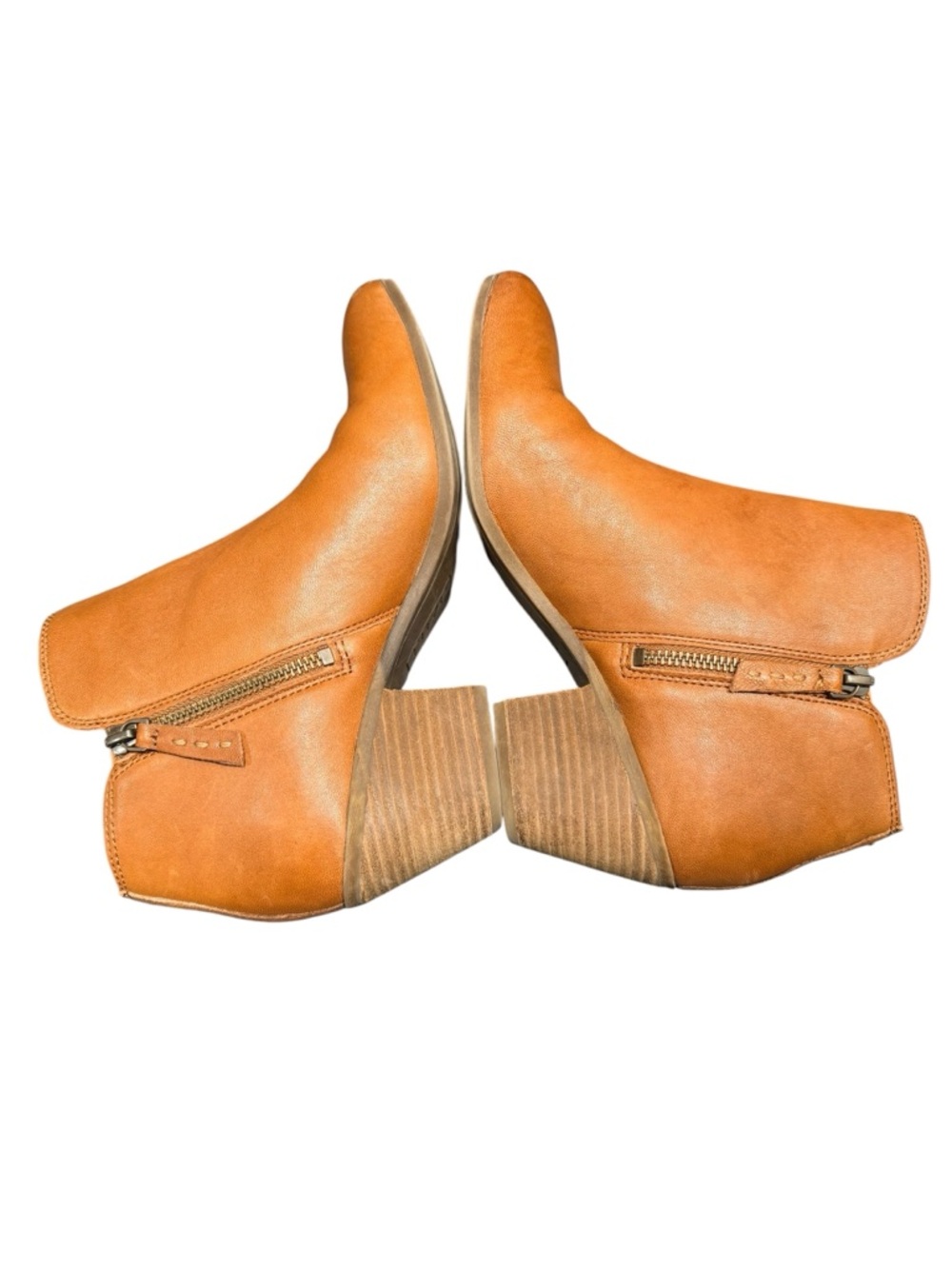 Frye Judith Double Zip Leather Ankle Boots Cognac Brown Size 9M - Picture 5 of 10